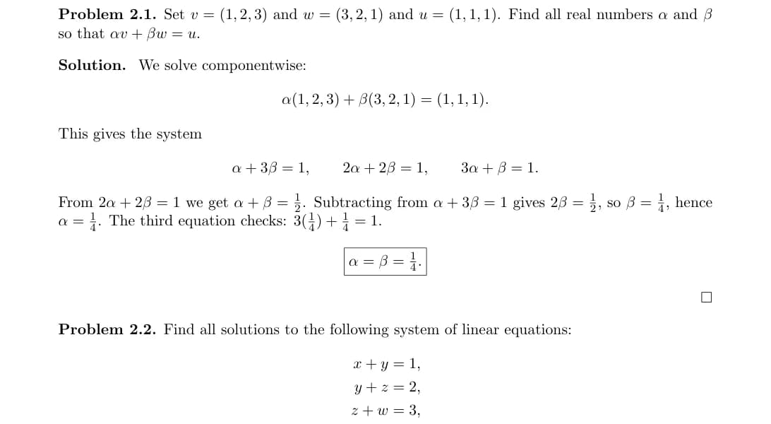 A student's solution to a linear algebra problem